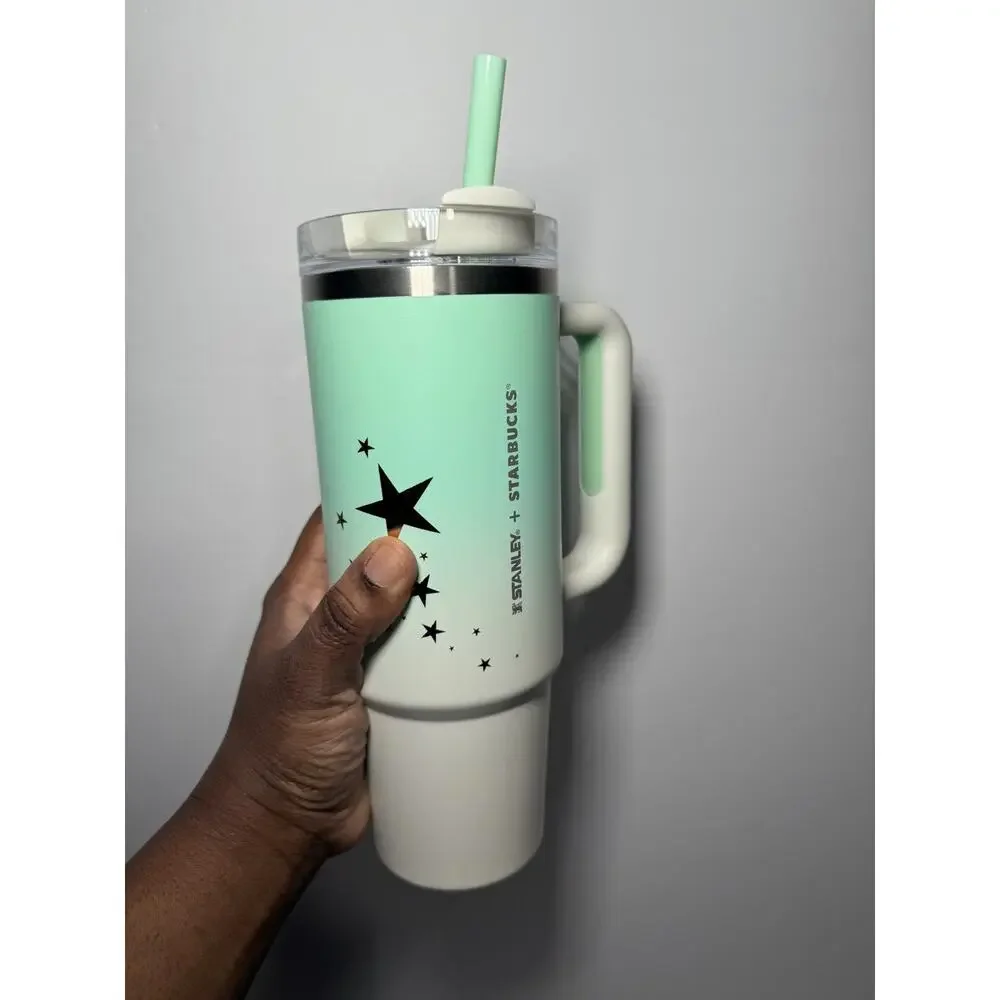 Stanley X Starbucks Thailand MINT GREEN AND GOLD STARS 30oz Tumbler BNWT RARE!